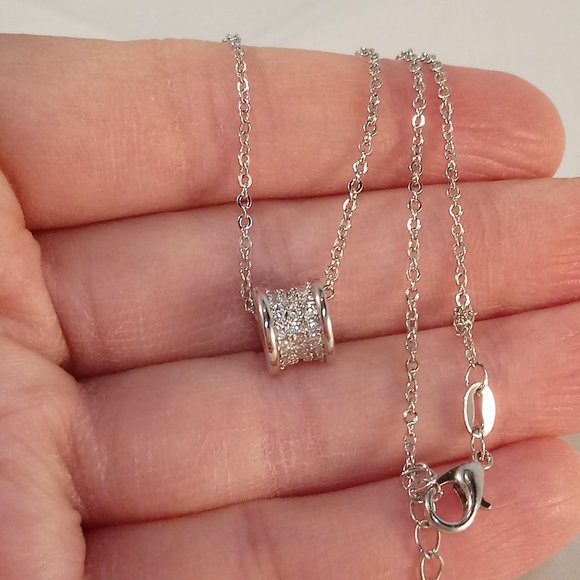 925 Sterling Silver Eternal Rolling Barrel Spool Diamond Zircon Pendant Necklace - Picture 5 of 6